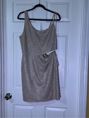 Macy's Sparkling One-Shoulder Taupe Asymmetrical Cocktail Dress